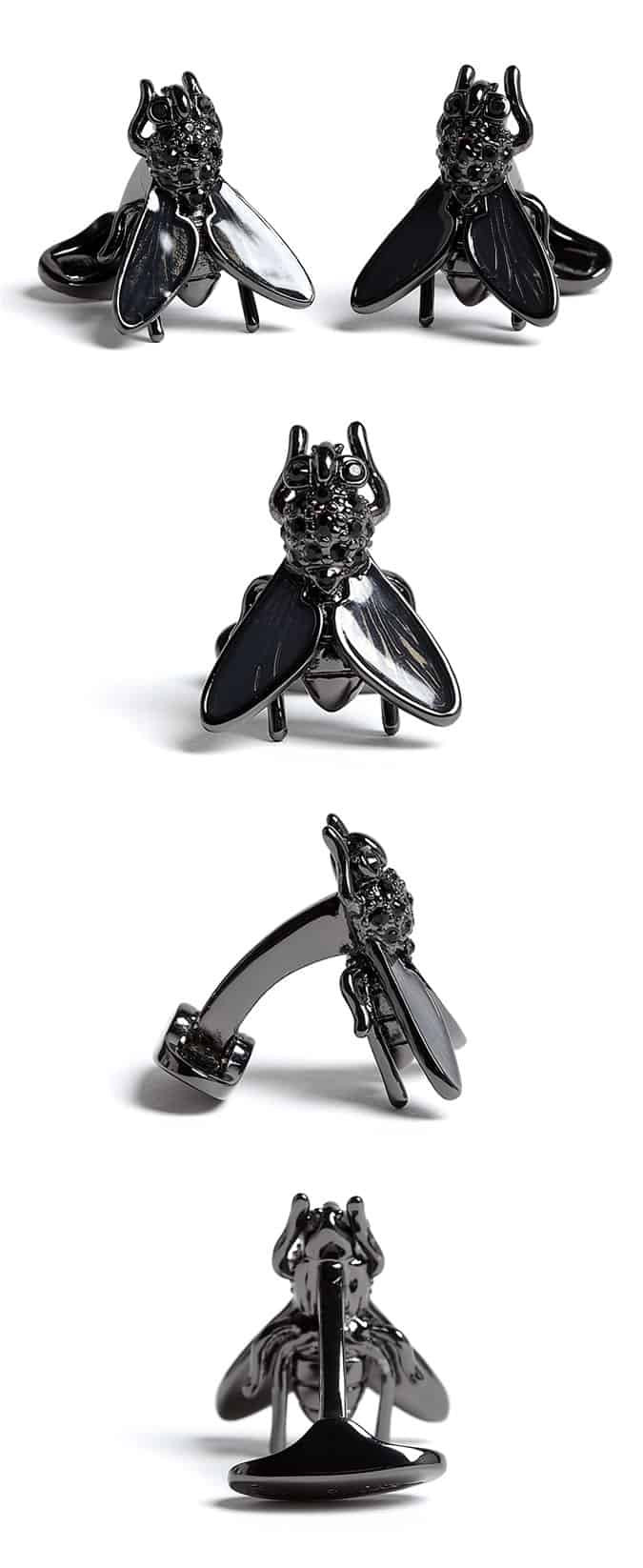 Paul Smith Accessories Black Chrome Stone Set Fly Cufflinks