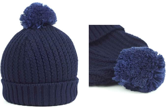 Universal Works Navy Merino Wool Bobble Beanie Hat