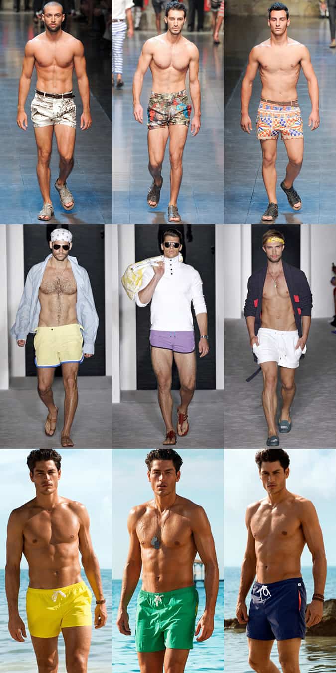 Short Swim Shorts At D&G and Michael Bastian SS13 and In H&M's Beachwear 2013 Campaign