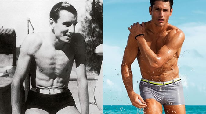 Fred Perry In Men's Belted Swim Trunks (1934) & H&M's Version For SS13