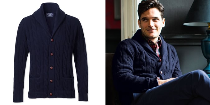 Navy marl shawl collar cable cardigan from Charles Tyrwhitt