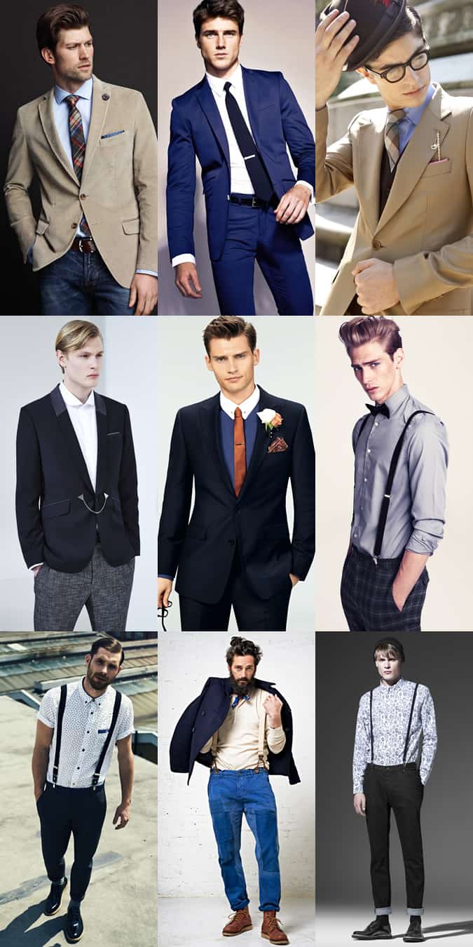 Men's Collar Pins/Tabs, Tie Bar, Lapel Flowers and Braces Outfit Inspiration Lookbook