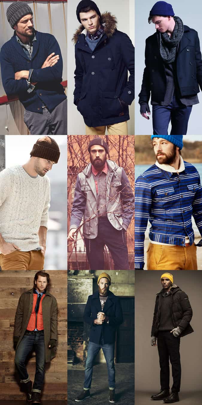 Men's Fitted Beanies and Fingerless Gloves Outfit Inspiration Lookbook