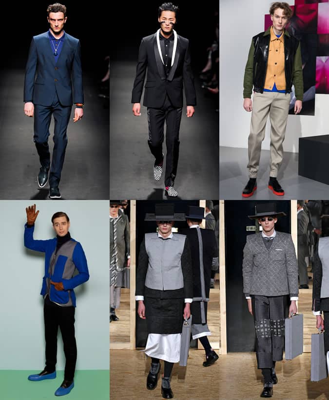 Two-Tone and Contrast Sole Footwear at Vivienne Westwood (Top Left/Centre), Jonathan Saunders (Top Right), Agi & Sam (Bottom Left) and Thom Browne (Bottom Centre/Right) AW13 Runways