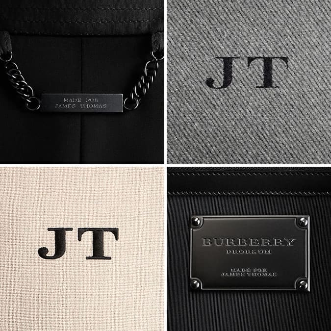 Customised plaques and embroidery via Burberry.com's Runway Made to Order service