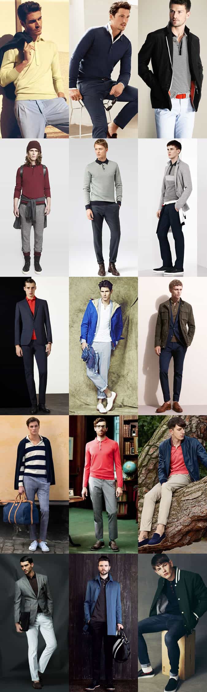 Men's Long Sleeve Polo Shirts Outfit Inspiration Lookbook