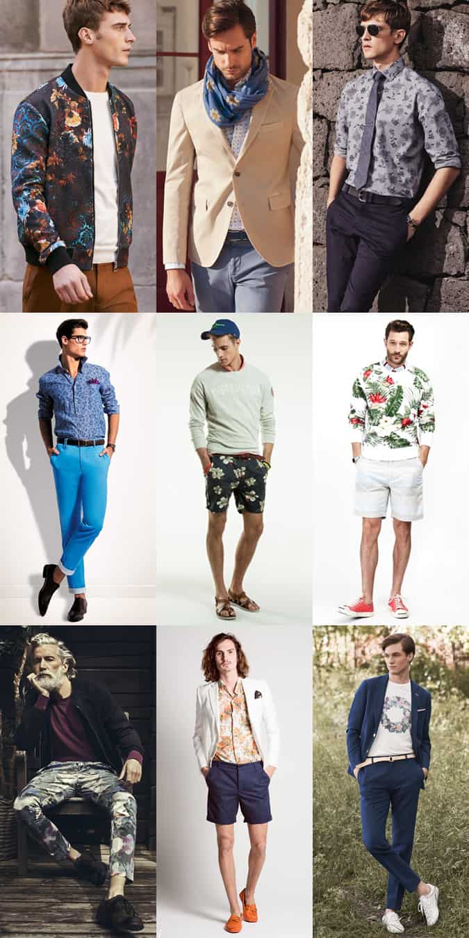 Men's Spring Floral Print Clothing and Accessories Outfit Inspiration Lookbook