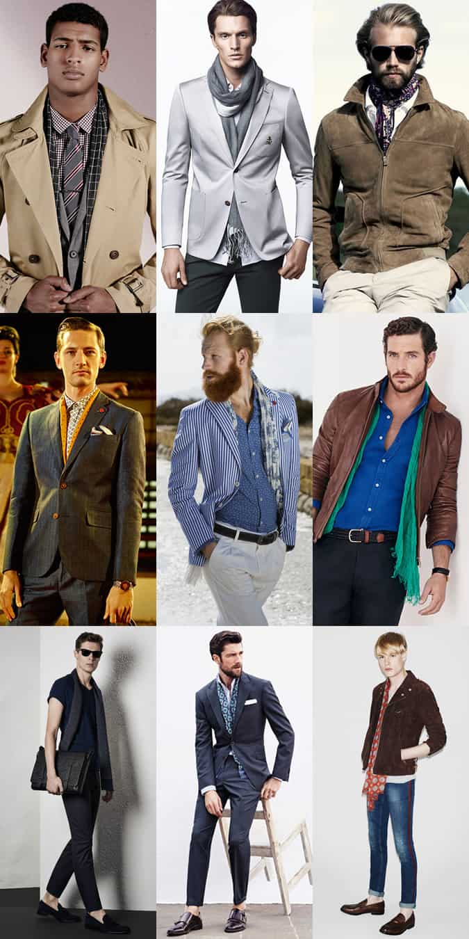 Men's Spring Lightweight Scarves Outfit Inspiration Lookbook