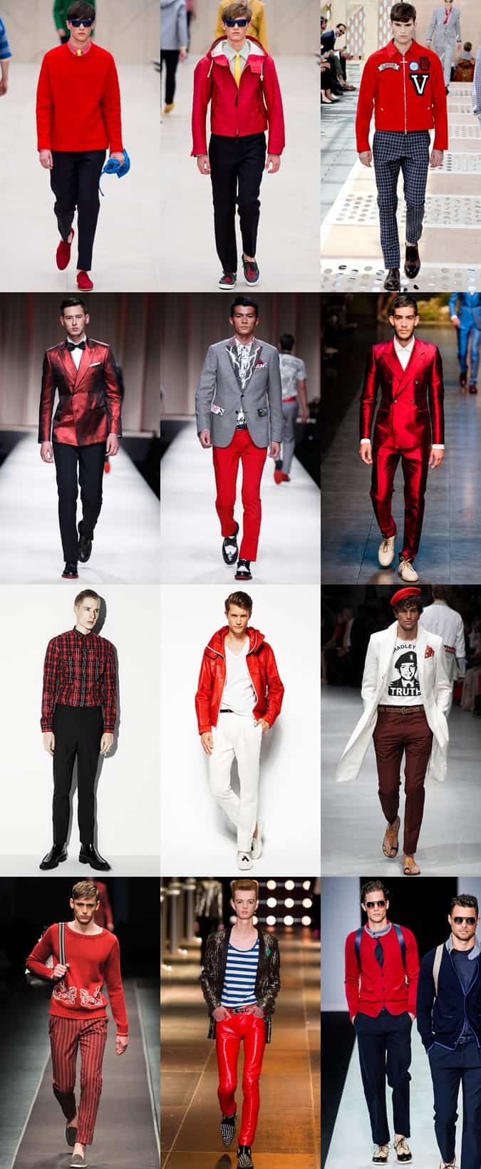 Red Tones On SS14 Menswear Runways At Burberry, Moschino, Louis Vuitton & D&G, Saint Lauren and Armani, among others