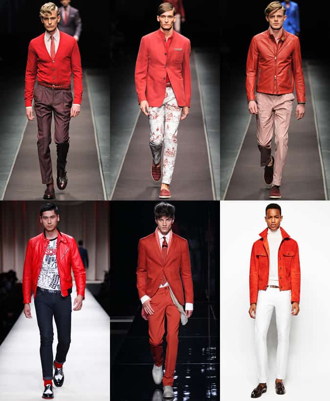 Cherry Red Tones On SS14 Menswear Runways At Canali, Moschino, John Varvatos & Tom Ford