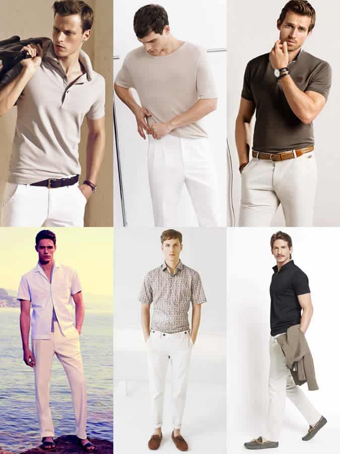 Men's White/Off White/Light Stone Trousers/Chinos High Summer Outfit Inspiration Lookbook