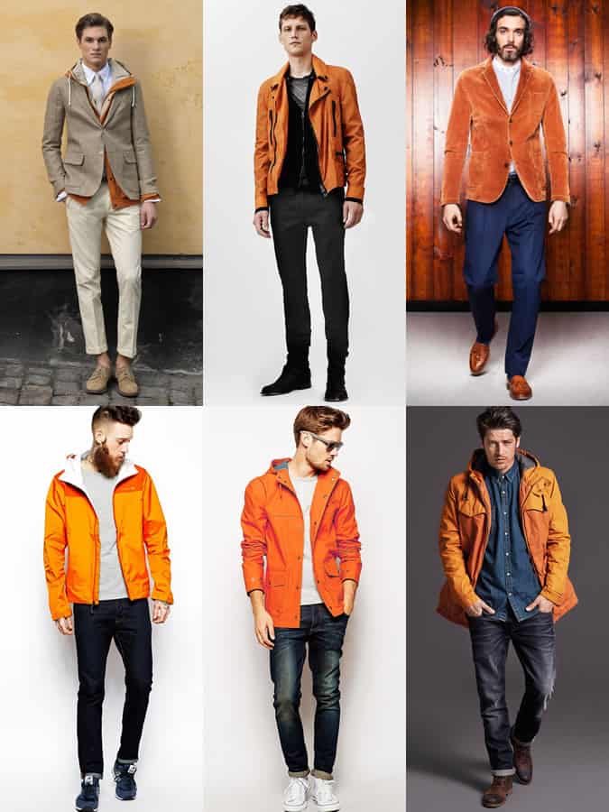 Men's Orange Shirts, T-Shirts, Polo Shirts and Knitwear Outfit Inspiration Lookbook