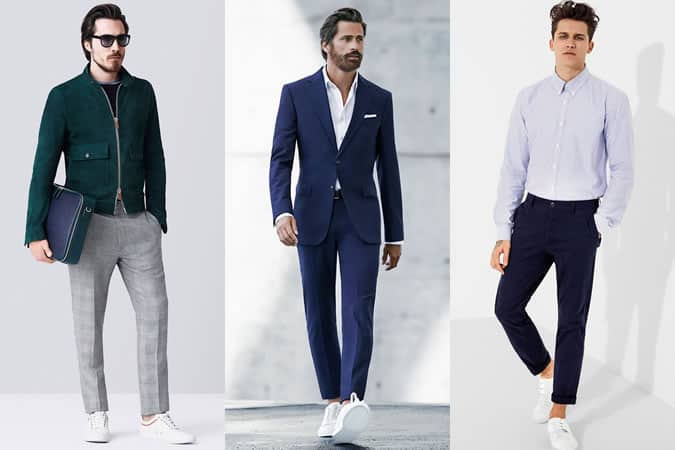 Men's Minimal Leather Trainer Outfit Inspiration Lookbook