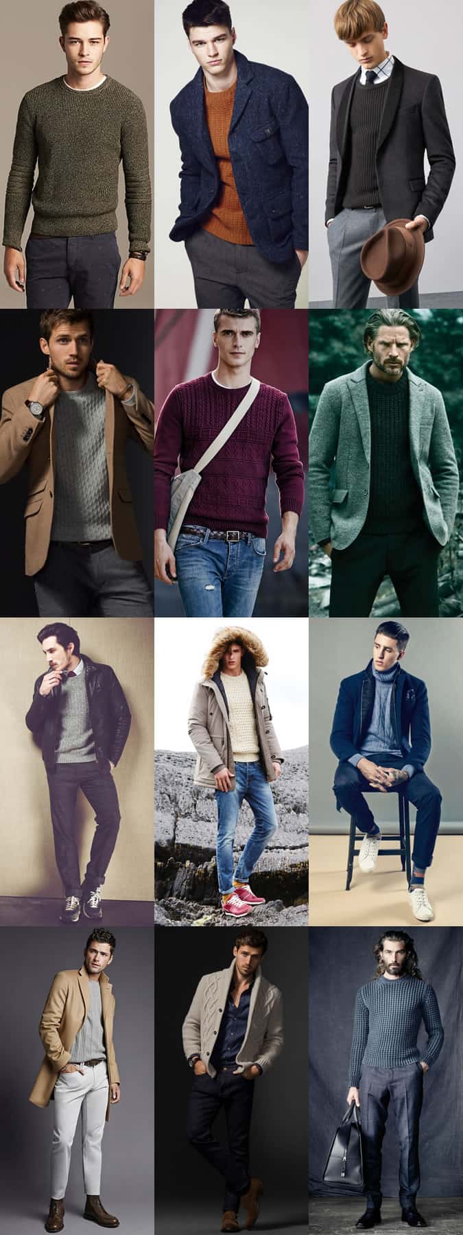 Men's Textured Knitwear - Cable, Aran and Waffle Knits - Outfit Inspiration Lookbook