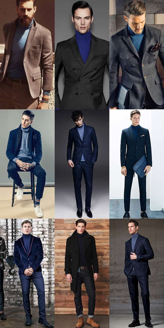 Men's Shades of Blue/Navy Roll Necks Outfit Inspiration Lookbook