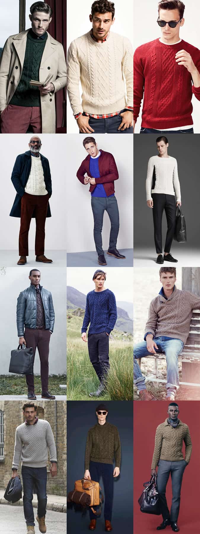 Men's Aran and Cable Knit Jumpers - Outfit Inspiration Lookbook