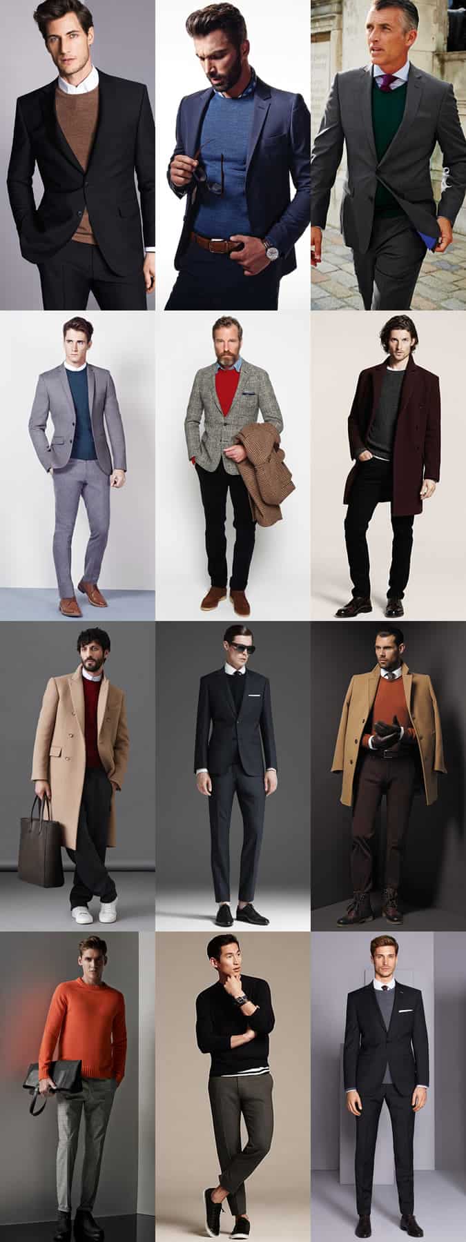 Men's Smart Crew Neck Jumpers Paired With Tailoring and Suits - Outfit Inspiration Lookbook