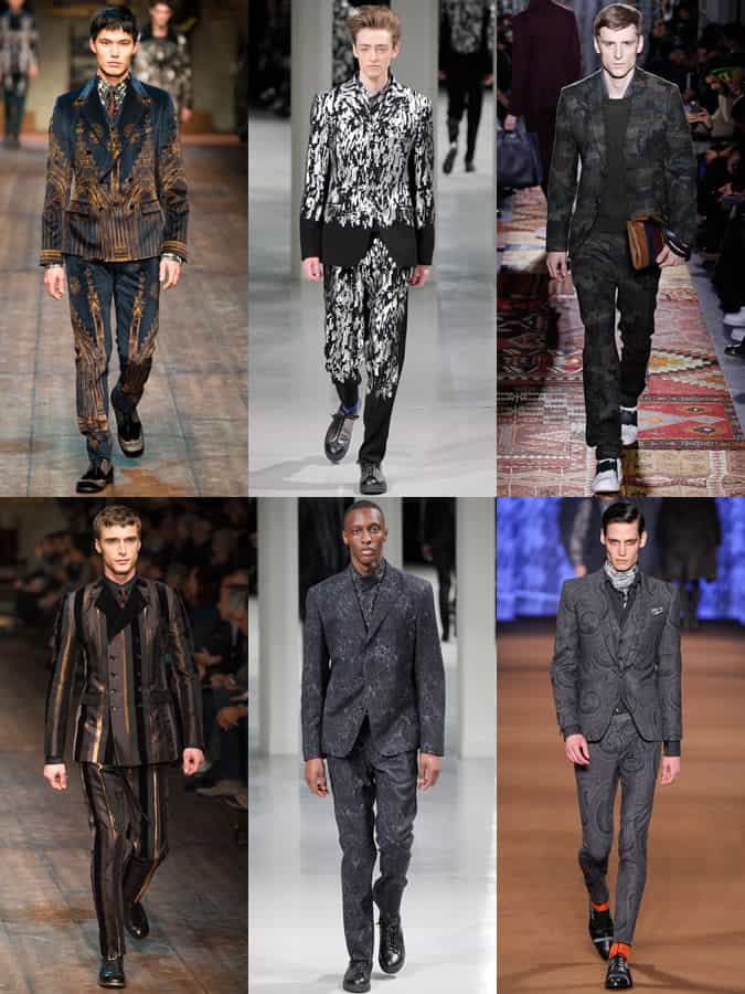 Statement, Patterned and Printed Suits on The AW14 Menswear Runways at Etro, Issey Miyake, Valentino and Dolce & Gabbana