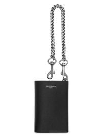 Saint Laurent Chain Bi-Fold Pebbled Leather Wallet
