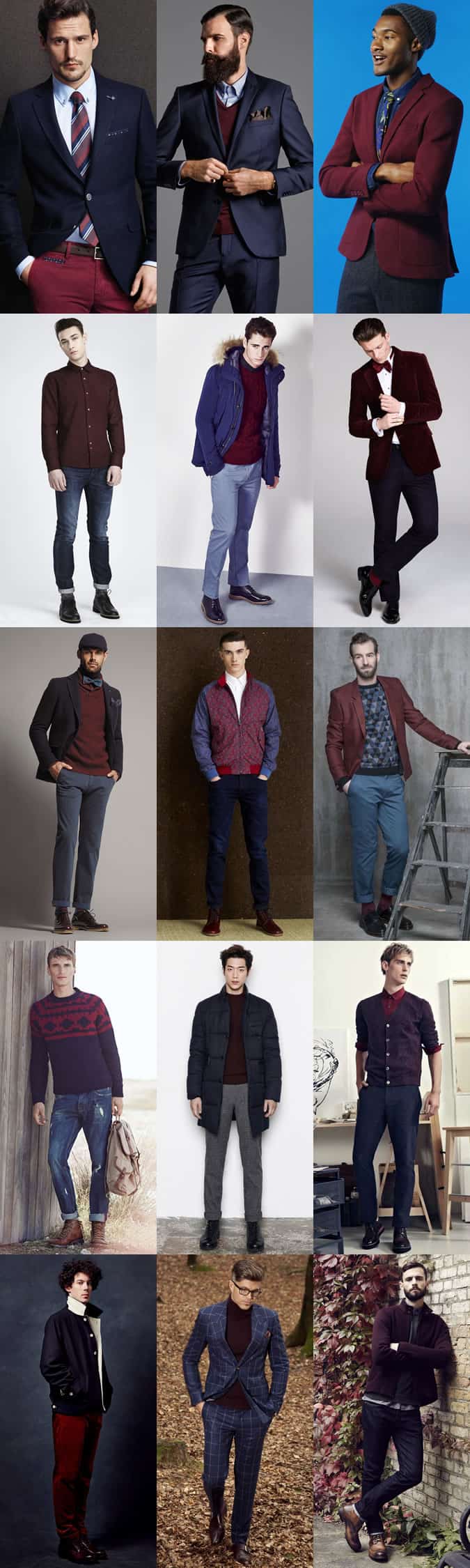 Men's Blue and Burgundy Outfit Combinations Lookbook