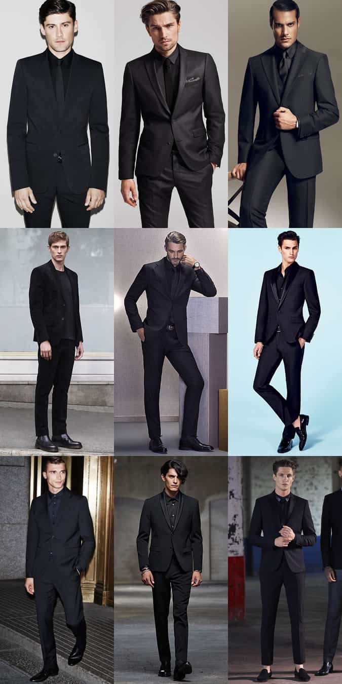 Men's Black Suits With Black Shirts And Ties Outfit Inspiration Lookbook