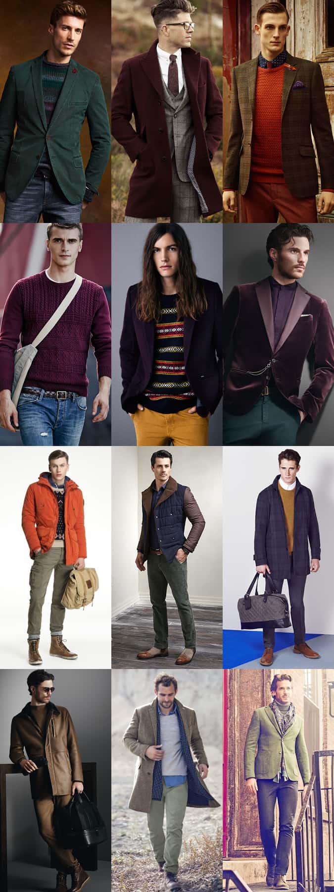 Men's Autumnal Colours Outfit Inspiration Lookbook - Reds, Greens, Earth Tones, Browns