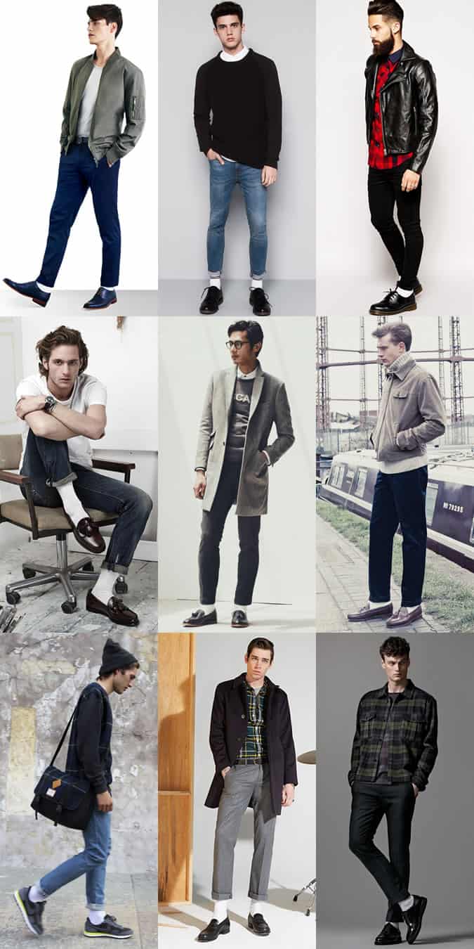 Men's White Socks Outfit Inspiration Lookbook