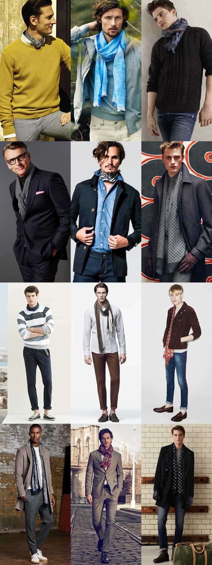 Men's Scarves and Neckerchiefs Outfit Inspiration Lookbook