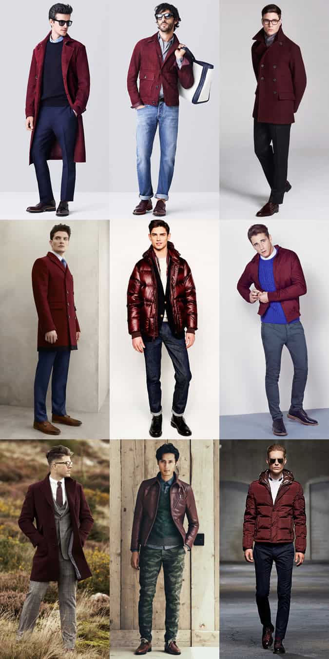 Men's Burgundy Outerwear - Autumn/Winter Outfit Inspiration Lookbook
