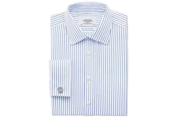 Charles Tyrwhitt White and Sky Stripe Slim Fit Shirt