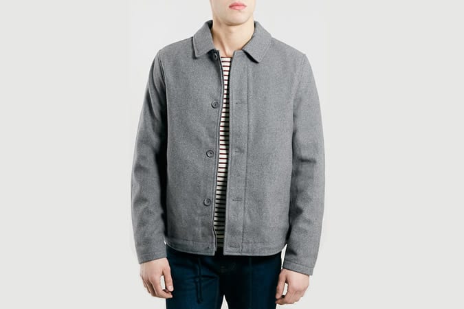 GREY WOOL MIX COACH JACKET