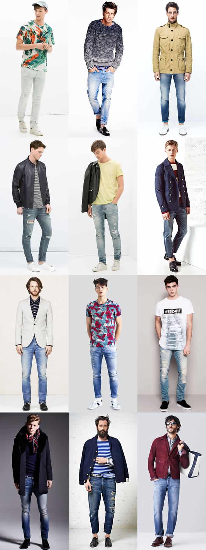 Men's Faded, Distressed, Ripped and Light Wash Jeans - Spring/Summer Outfit Inspiration Lookbook
