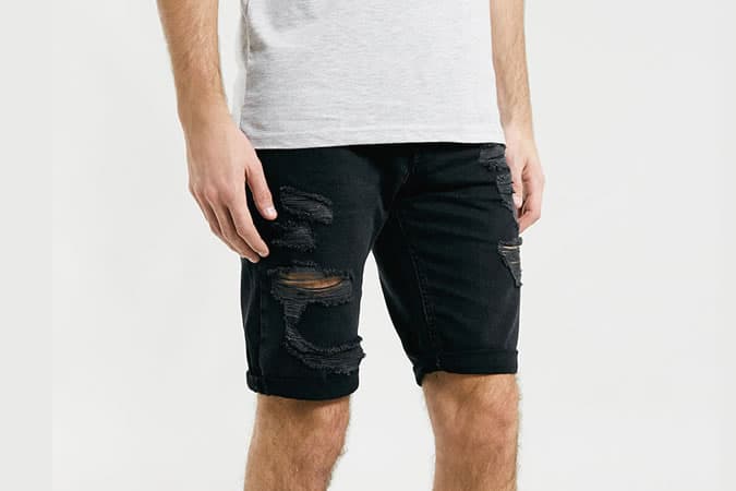 Topman Black Ripped Denim Shorts