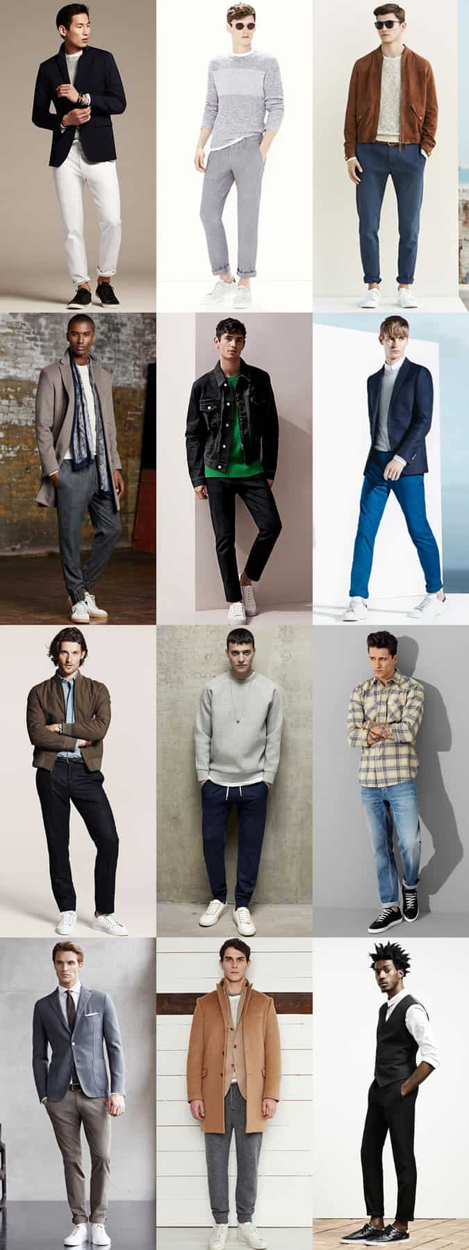 Men's Minimal Black/White Leather Trainers - Transitional Season Outfit Inspiration