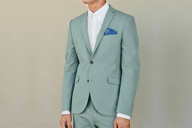 Next Green Cotton Skinny Fit Suit