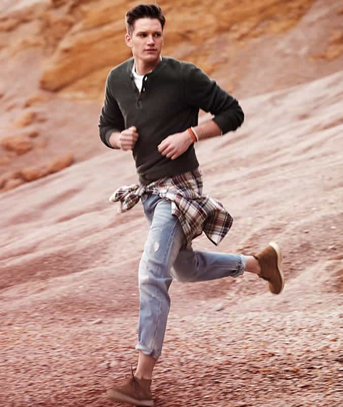 Men's Desert Boots with Light Wash Denim Outfit Inspiration