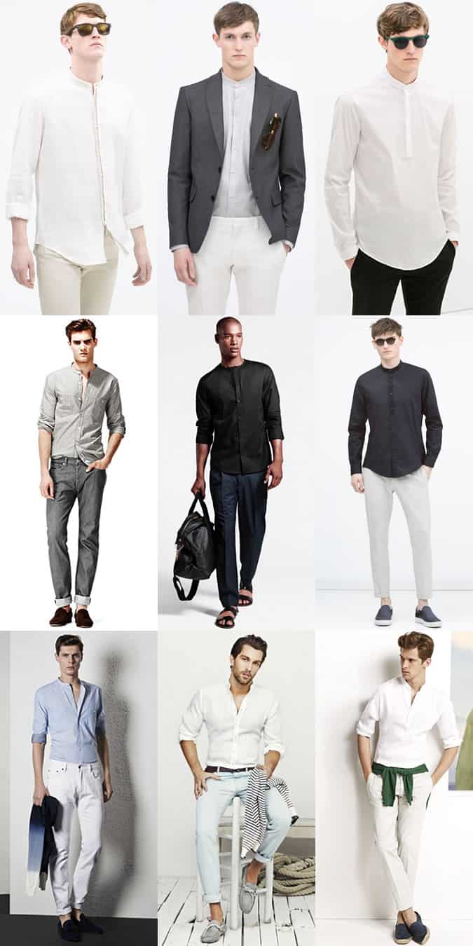 Men's Collarless/Granddad Collar Shirts - Outfit Inspiration Lookbook