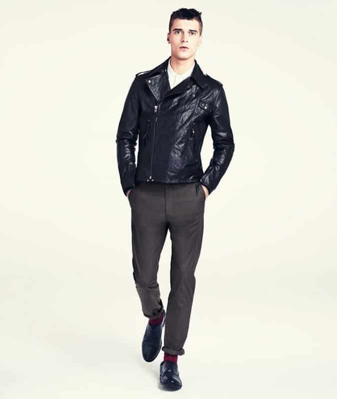 Men's Smart Leather Biker Jacket Outfit - With Shirt, Trousers and Shoes