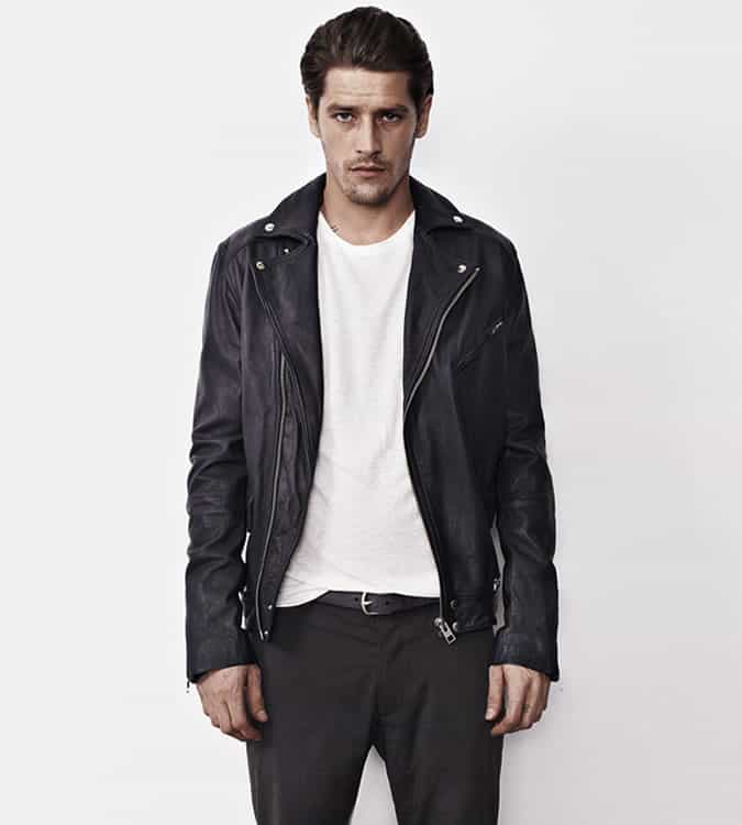 Men's Go-To Outfit Combinations - Black Biker Jacket With White T-Shirt