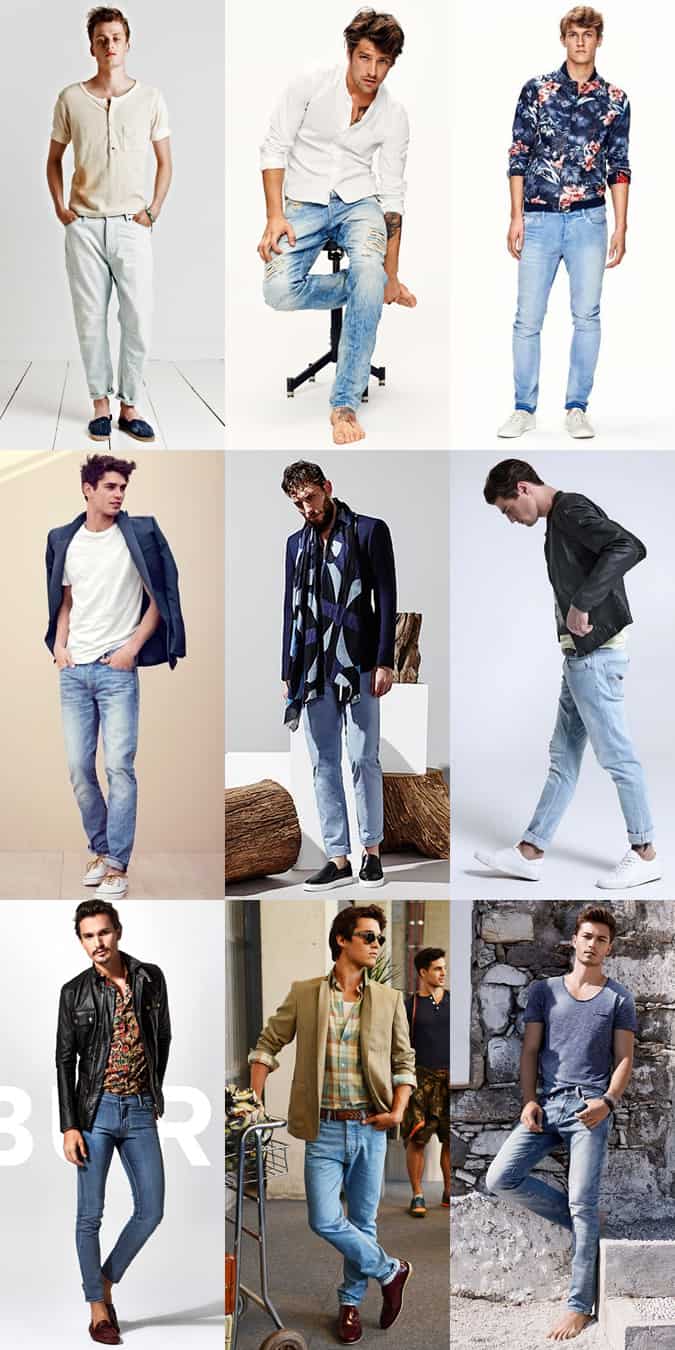 Men's Bohemian Style Light Wash Jeans Outfit Inspiration Lookbook