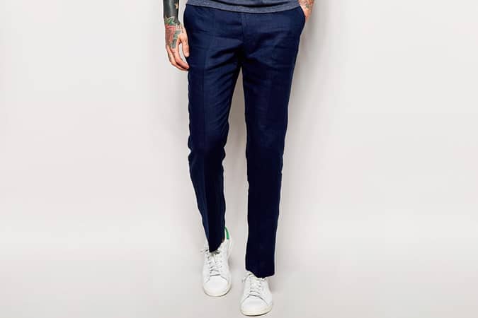 ASOS Slim Fit Cropped Suit Trousers In 100% Linen