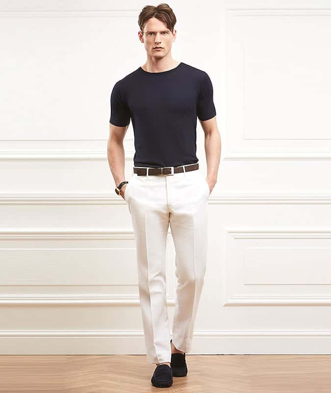 Men's Riviera Outfit Inspiration - Navy/White Crew Neck T-Shirts