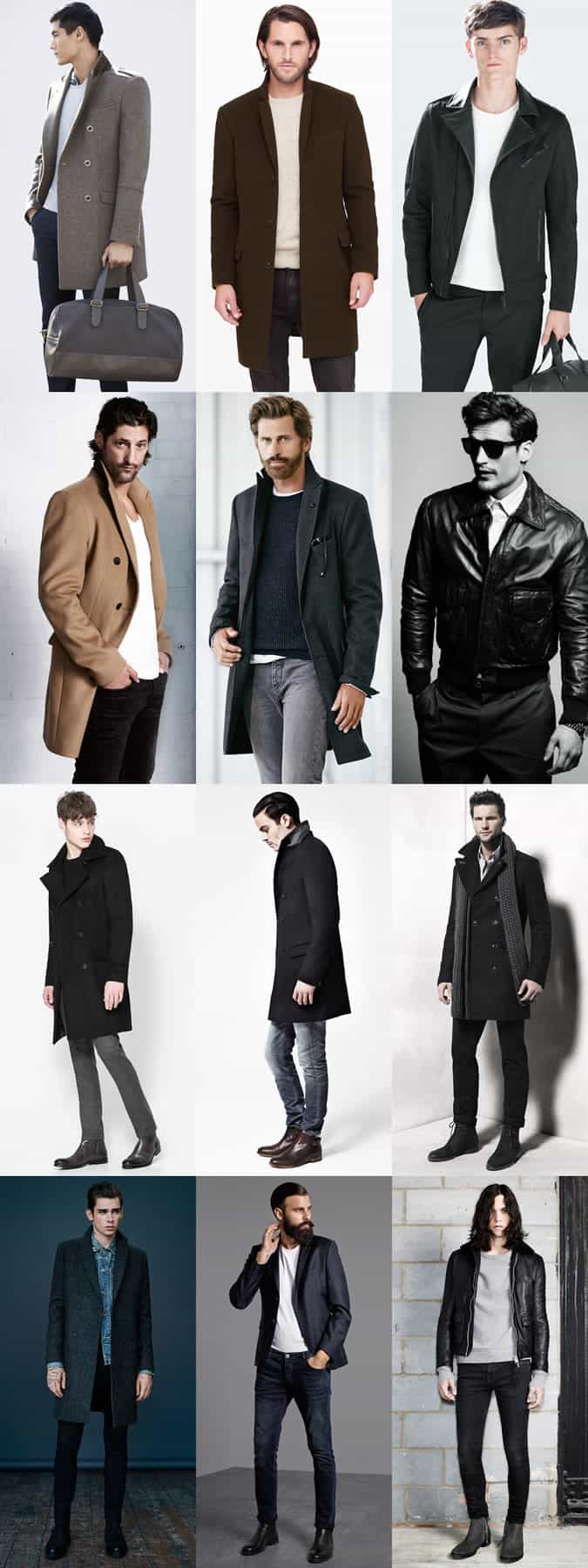 Men's Oxford Shirts, Leather Jackets and Overcoats Outfit Inspiration Lookbook
