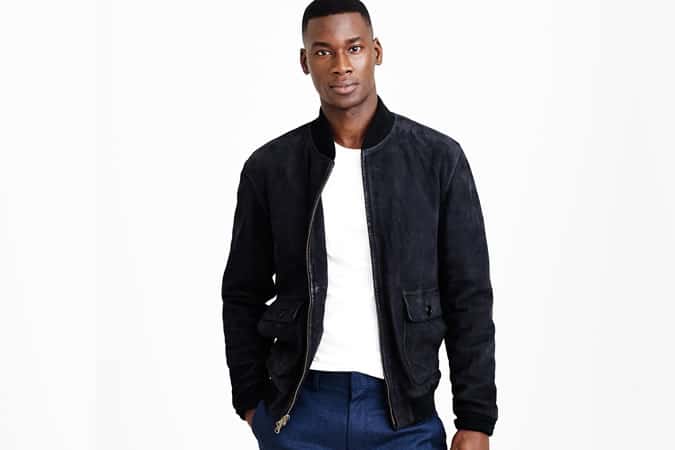 SUEDE BOMBER JACKET IN NAVY