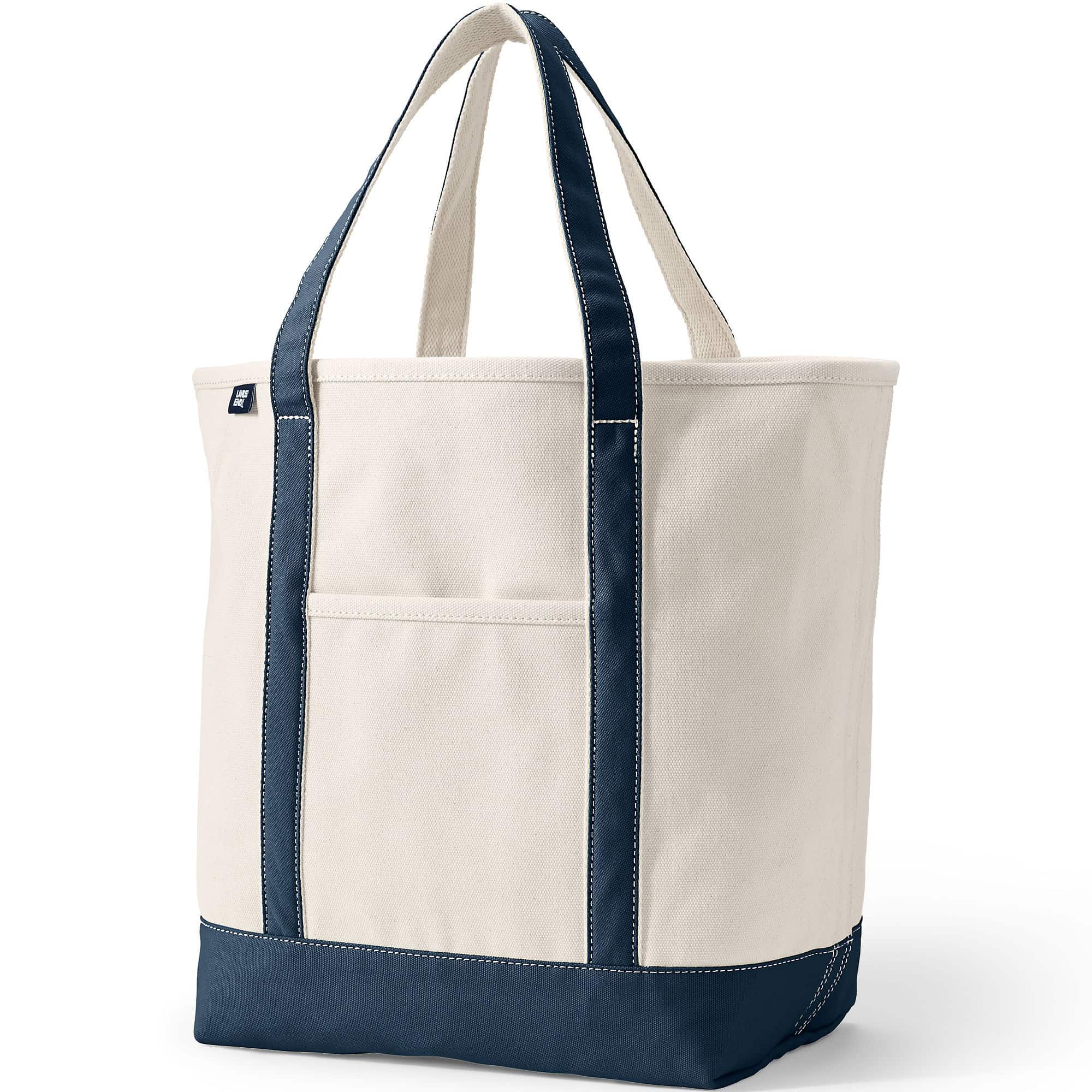 Lands' End Natural 5 Pocket Open Top Canvas Tote Bag