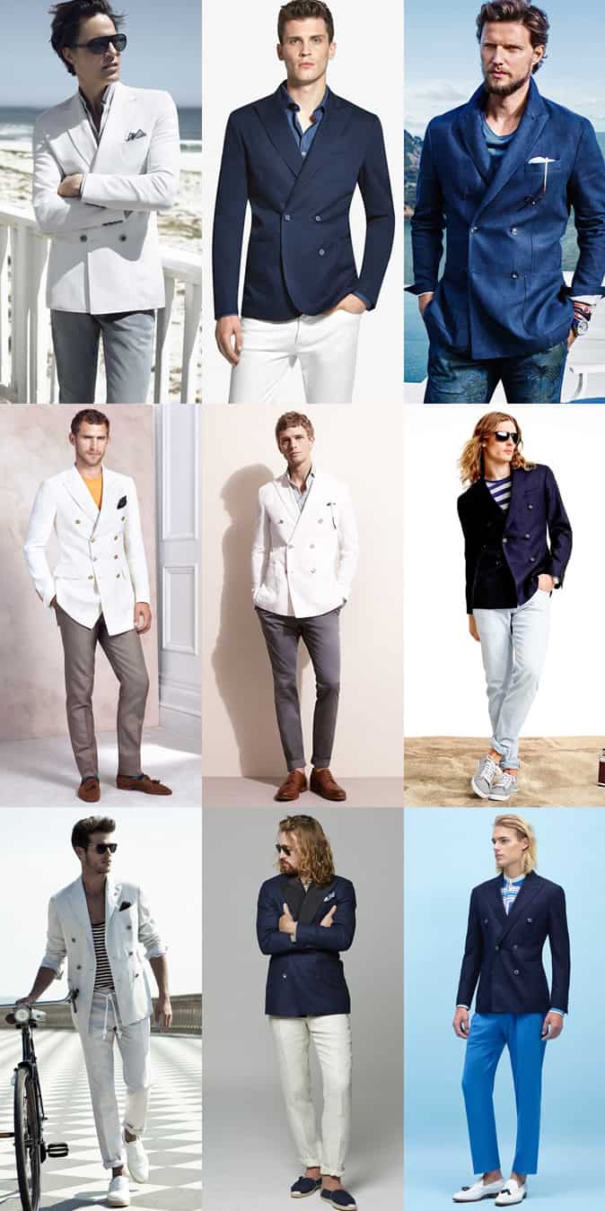 Men's Double-Breasted White and Navy Blazers Inspiration Lookbook