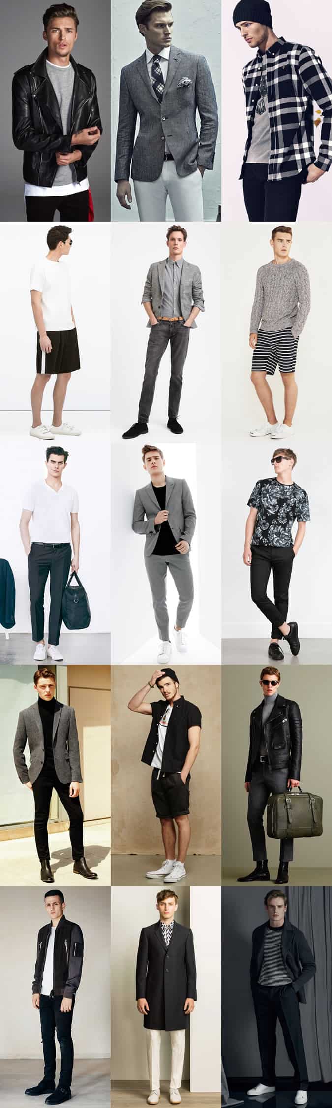 Men's Black, White and Grey (Monochrome/Greyscale Palettes) Outfit Inspiration Lookbook