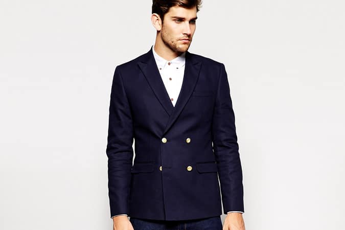 ASOS Slim Fit Double Breasted Blazer With Gold Buttons