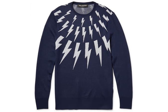 NEIL BARRETT LIGHTNING BOLT-INTARSIA WOOL SWEATER
