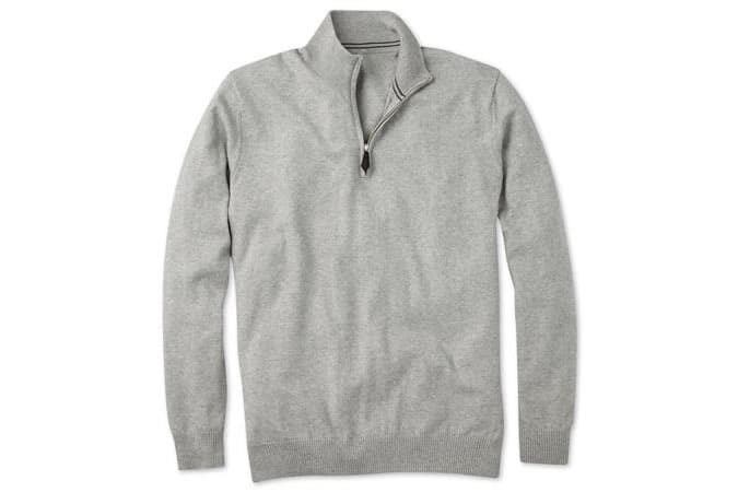 Silver Grey Cotton Cashmere Zip Neck Jumper